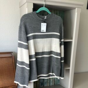 H&M Gray and White Striped Sweater